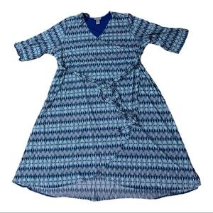 Catherine blue geometry Plus Size Wrap Dress